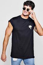 Boohoo Cap Sleeve Longline Tee With Palm Embroidery