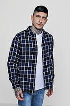 Boohoo Navy Window Pane Check Long Sleeve Shirt