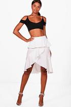 Boohoo Ruffle Front Woven Midi Skirt