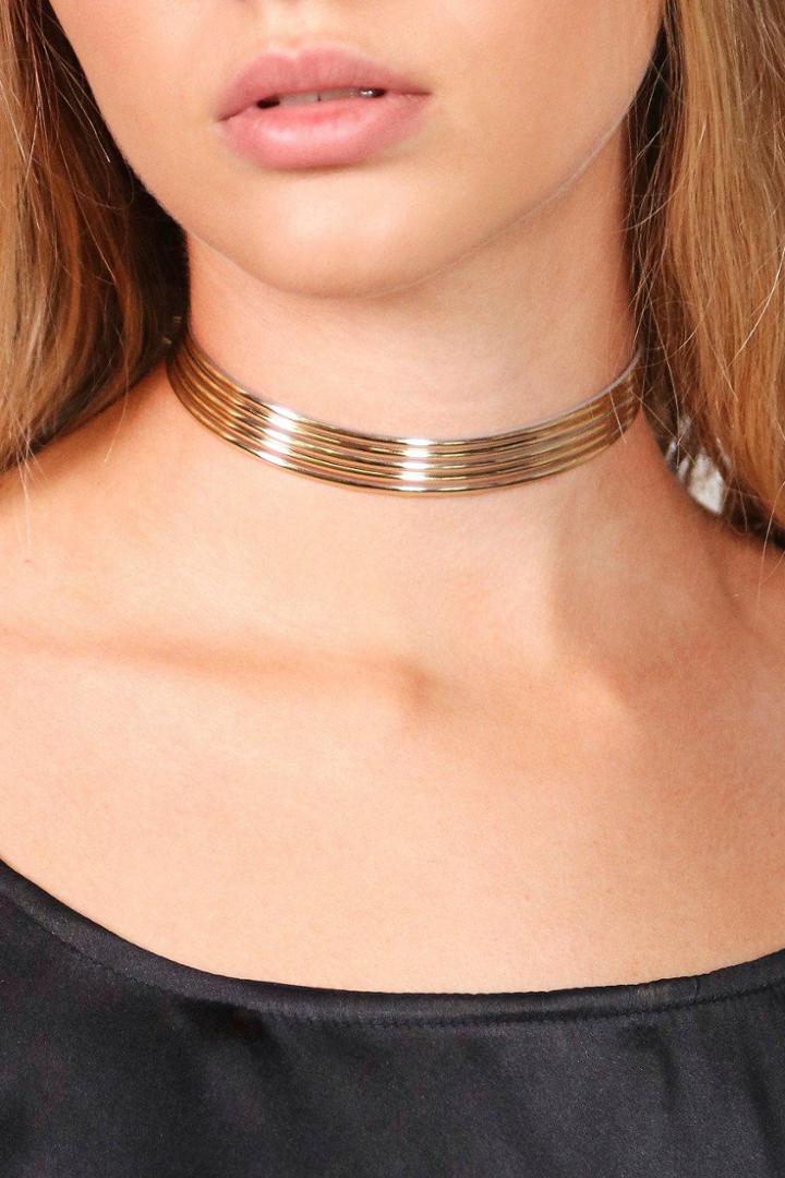 Boohoo Lois Rib Metallic Choker Gold
