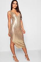 Boohoo Sequin Stripe Midi Dress With Bodysuit