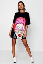 Boohoo Rosa Flared Sleeve Face Print T-shirt Dress