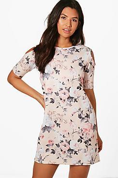 Boohoo Georgina Cold Shoulder Shift Dress