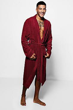 Boohoo Burgundy Dressing Gown In Towelling