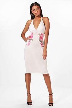 Boohoo Bella Halterneck Applique Midi Dress