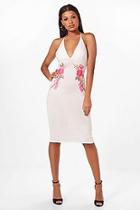 Boohoo Bella Halterneck Applique Midi Dress