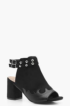Boohoo Layla Stud Trim Western Shoe Boots