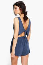 Boohoo Helen Tie Back Relaxed Fit Playsuit Navy