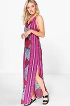 Boohoo Kate Placement Print Strappy Back Maxi Dress