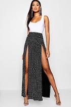 Boohoo Polka Dot Print Thigh Split Maxi Skirt