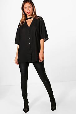 Boohoo Harper Choker Detail Oversized Shirt