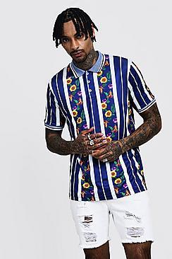 Boohoo Floral & Stripe Printed Polo