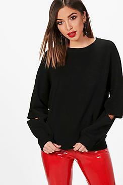 Boohoo Nicole Cut Out Elbow Jumper
