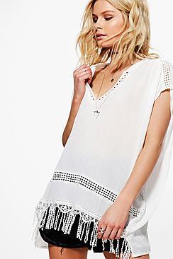 Boohoo Molly Crochet Tassel Blouse