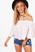 Boohoo Eva Off The Shoulder Frill Sleeve Top Ivory