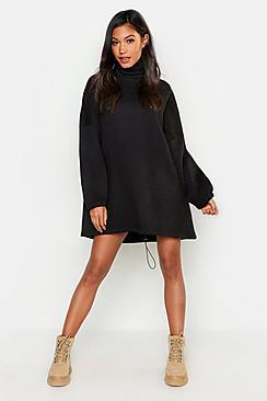 Boohoo Heavy Weight Roll Neck Oversized Toggle Sweat Dress