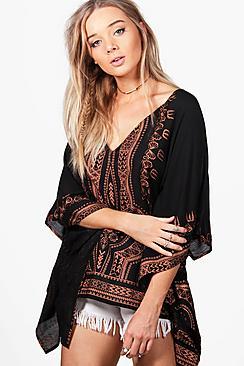 Boohoo Florence Metallic Printed Woven Kimono Top
