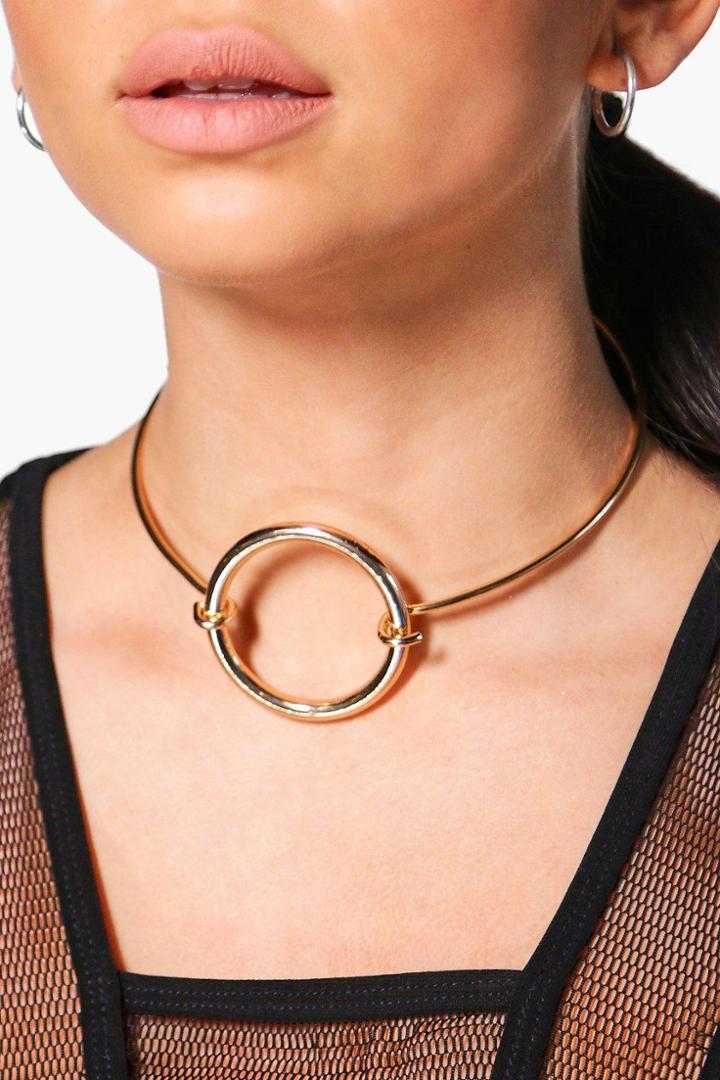 Boohoo Amelia Circle Fastening Skinny Metal Choker Gold