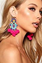 Boohoo Kitty Multi Pom Pom & Bead Statement Earrings