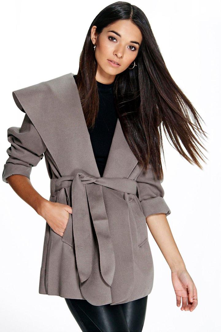 Boohoo Abigail Waterfall Coat Mocha