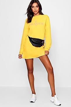 Boohoo Mara Slogan Printed Sweat Dress