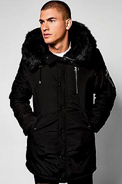 Boohoo Ma1 Parka With Faux Fur Hood