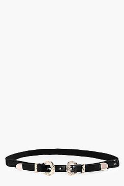Boohoo Keira Western Double Buckle Skinny Belt