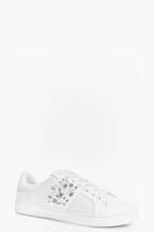 Boohoo Ivy Pearl And Diamante Trim Lace Up Trainer White
