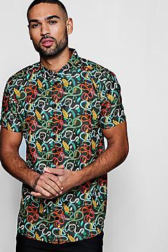 Boohoo Snake Print Short Sleeve Satin Shirt