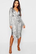 Boohoo Metallic Midi Wrap Dress