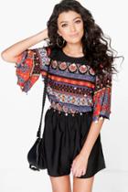 Boohoo Boutique Lara Angel Sleeve Embellished Playsuit Multi