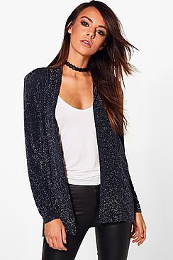 Boohoo Lara Metallic Shawl Collar Blazer