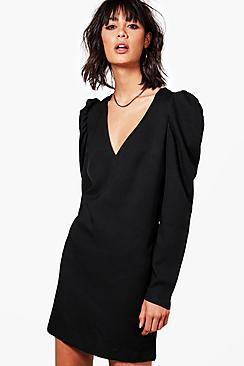Boohoo Dani Plunge Puff Sleeve Shift Dress