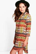 Boohoo Molly Paisley Woven Shirt Dress Mustard