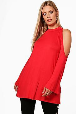 Boohoo Plus Jade Open Shoulder High Neck Top