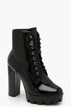 Boohoo Cleated Patent Heeled Hiker Boots