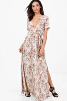 Boohoo Evie Floral Wrap Front Maxi Dress Ivory