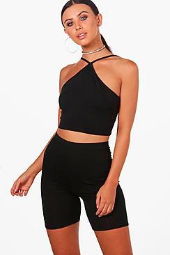 Boohoo Petite Zania High Neck Halter Crop Top