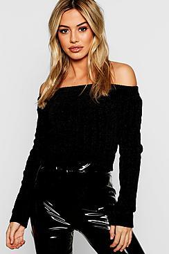 Boohoo Petite Chenille Bardot Rib Jumper