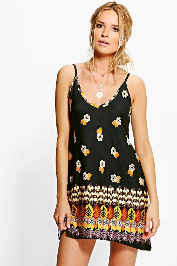 Boohoo Emma Petite Strappy Swing Dress Multi