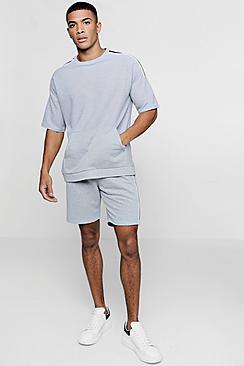 Boohoo Drop Shoulder Sweater Short Tracksuit With Tape
