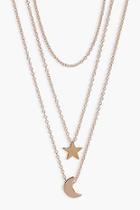Boohoo Kaylie Star & Moon Layered Necklace