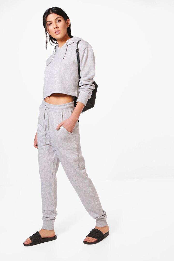 Boohoo Lizzie Crop Hoodie + Jogger Set Grey