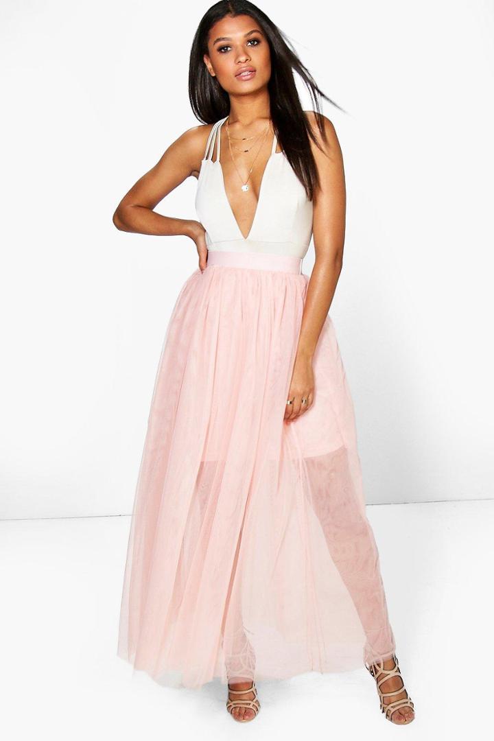 Boohoo Boutique Lyssa Full Length Tulle Skirt Nude