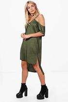 Boohoo Natalie Strappy Cold Shoulder Knit Dress