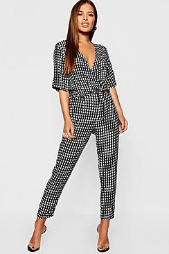 Boohoo Petite Dogtooth Wrap Blouse