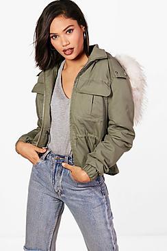 Boohoo Arabella Short Parka With Faux Fur Trim