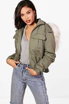 Boohoo Arabella Short Parka With Faux Fur Trim