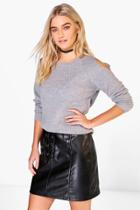 Boohoo Diana Marl Cold Shoulder Moss Stitch Jumper Grey