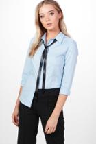 Boohoo Christina Tie Neck Shirt Blue